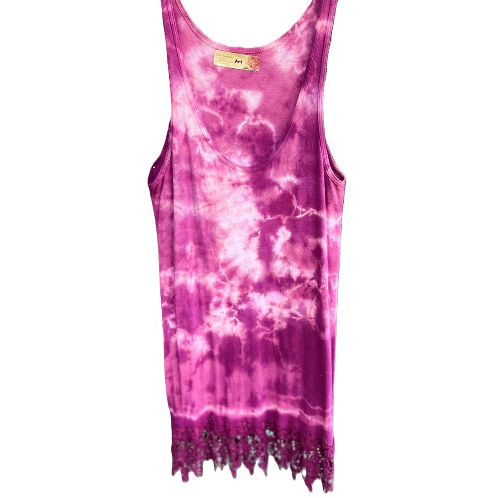 3/$25 🆕Handmade Magenta Tie-Dye Lace Hem Tunic | Cotton/Lycra | Boho Festival